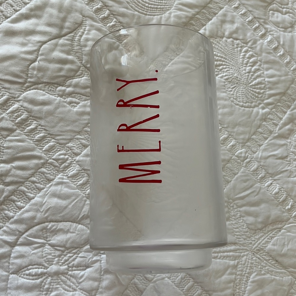 Rae Dunn “MERRY” Clear GLASS Hurricane Jar Candle Holder